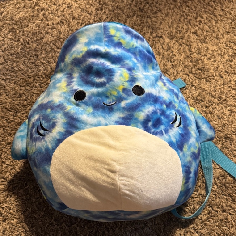 Blue Tie-Dye Shark Squishmallow backpack